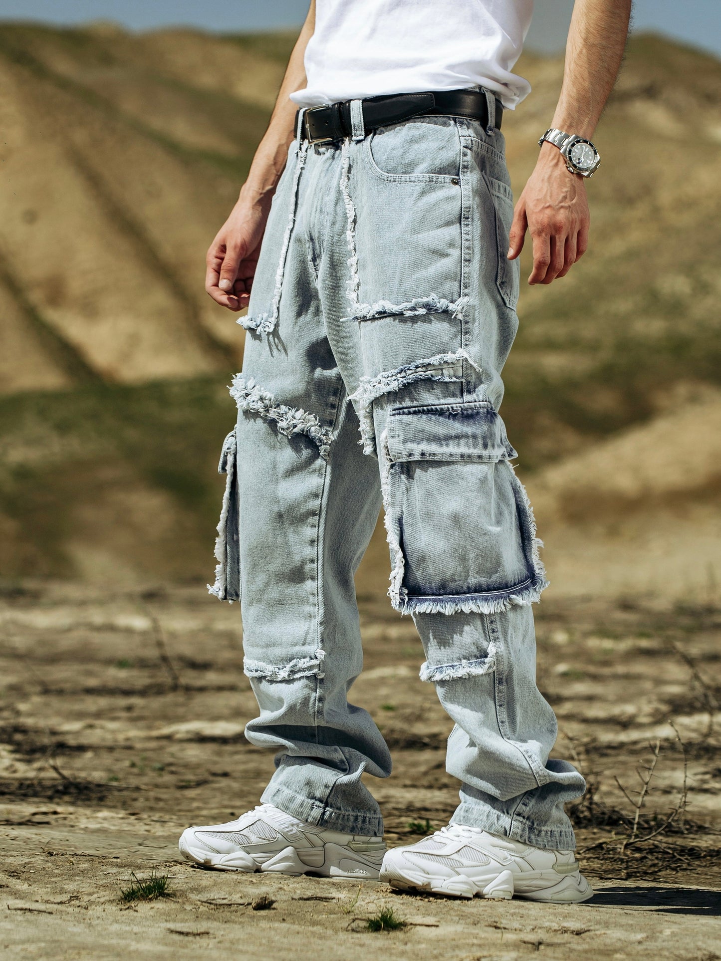Light Blue Washed Cargo Jeans