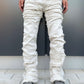 Light Beige Distressed Zip Jeans