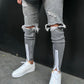 Grey Ripped Zipper Jeans