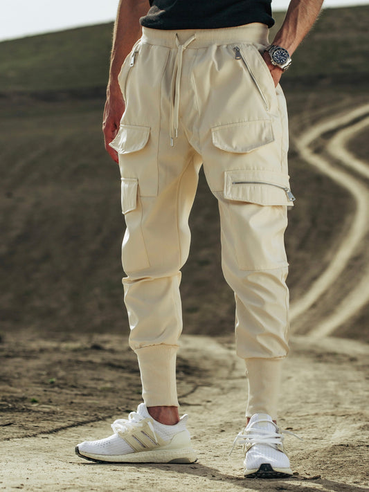 Light Beige Zipper Cargo Pants