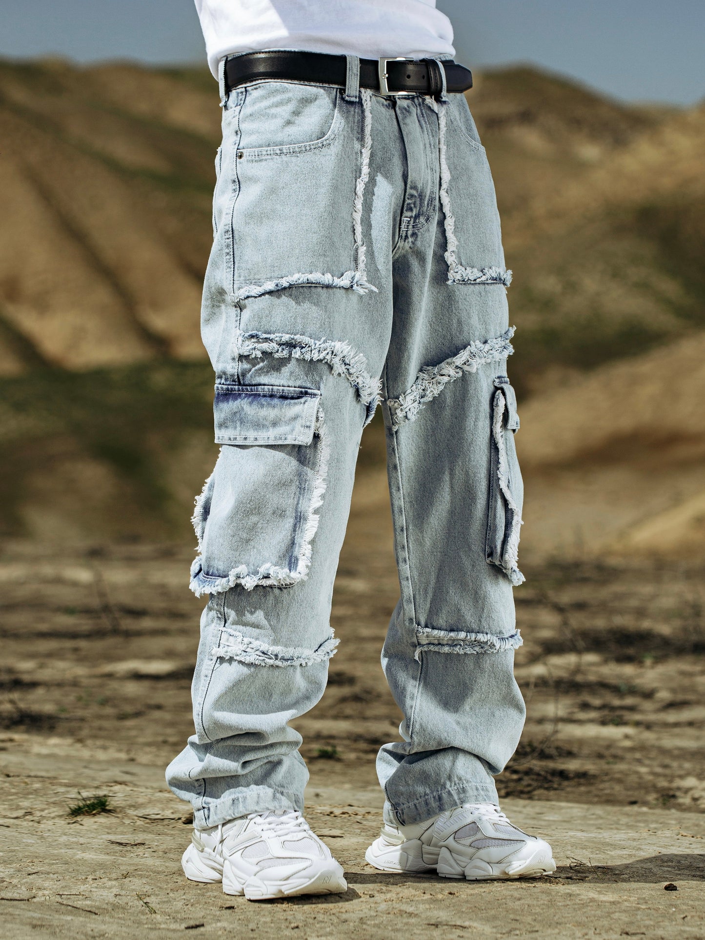 Light Blue Washed Cargo Jeans