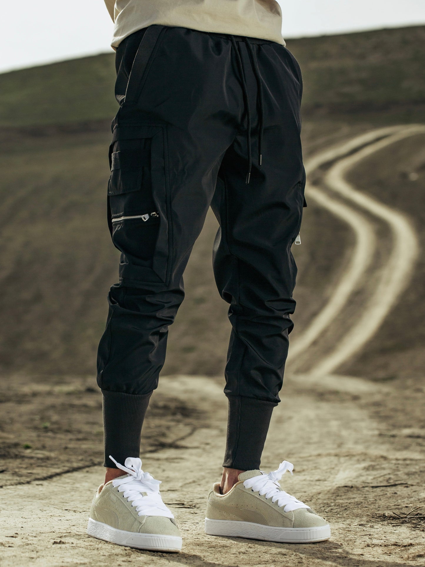 Black Cargo Zipper Pants