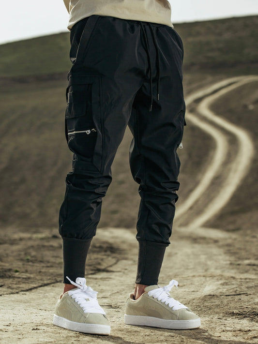 Black Cargo Zipper Pants