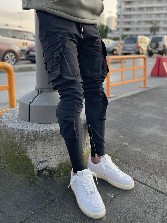 Black Cargo Zip Pants