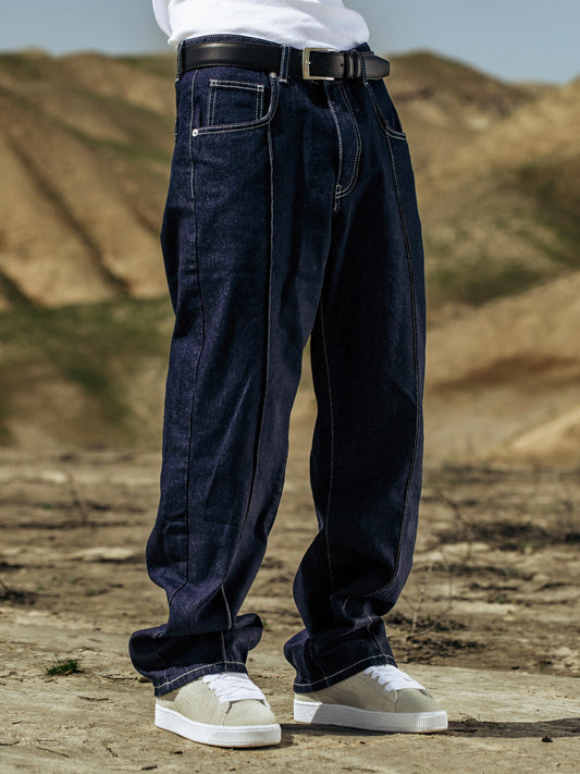 Navy Blue Pinstriped Jeans