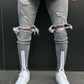Grey Ripped Zipper Jeans