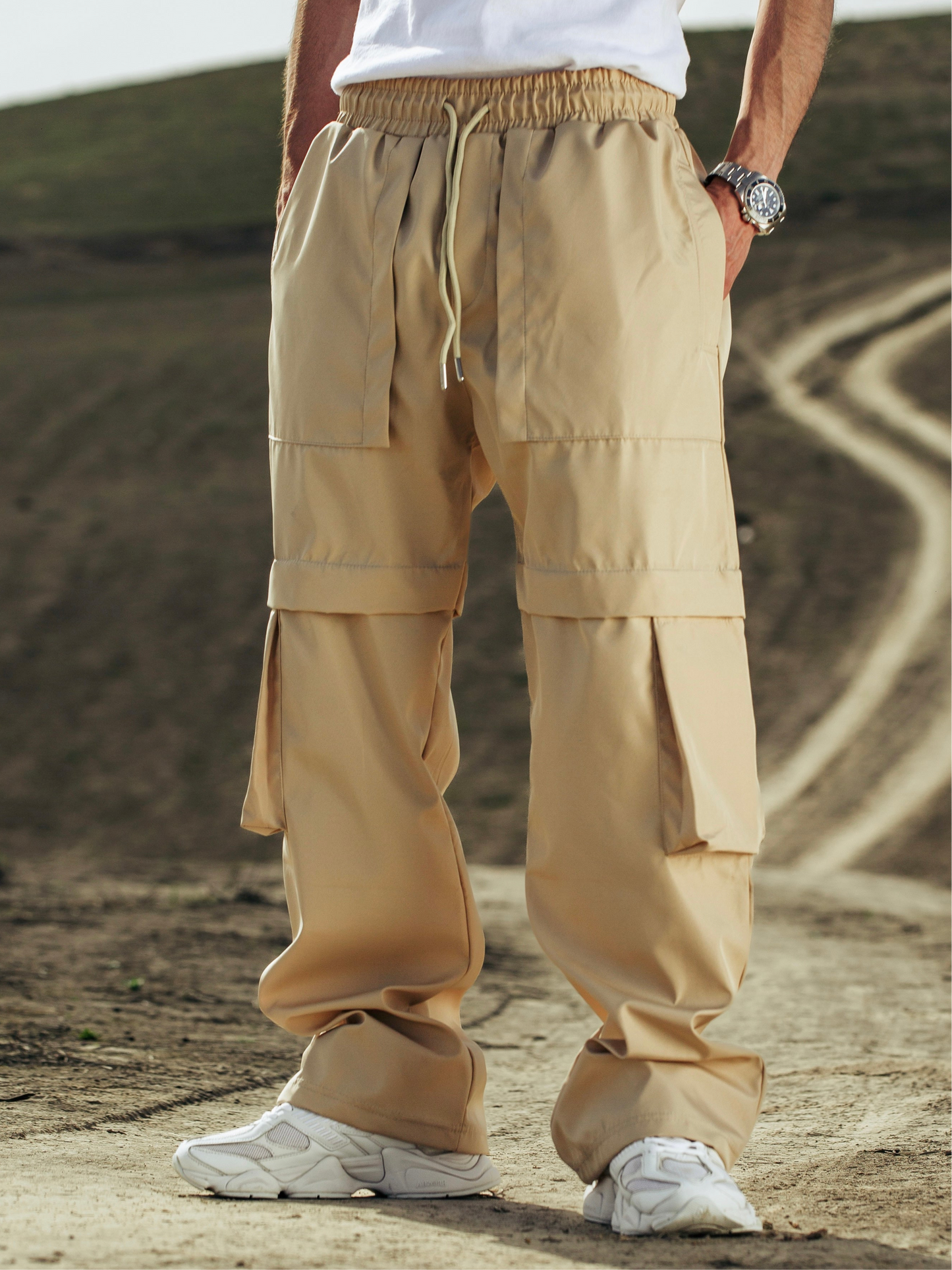 Beige Cargo Baggy Pants