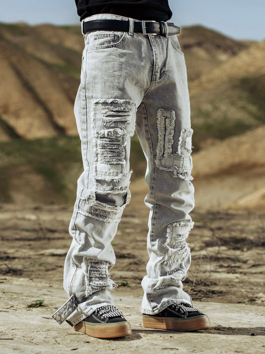 Grey Distressed Side Zip Jeans