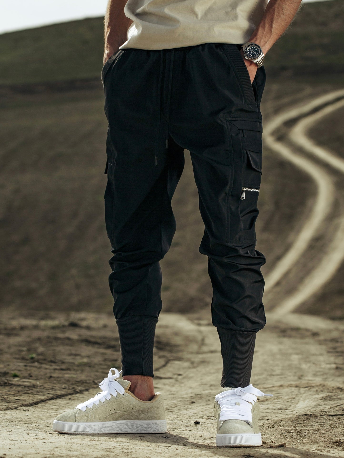 Black Cargo Zipper Pants